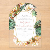 砂漠サボテン多肉幾何学結婚金ゴールド アクリル招待状 (正面)