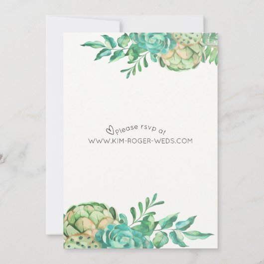 砂漠サボテン多肉性フローラ結婚式の招待 招待状 (裏面)