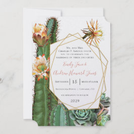 砂漠サボテン多肉性金ゴールド幾何金属 招待状