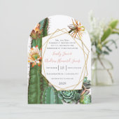 砂漠サボテン多肉性金ゴールド幾何金属 招待状 (スタンド正面)