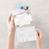 砂漠サボテン幾何金ゴールド結婚枠 オールインワン招待状 (貼ってはがせる)