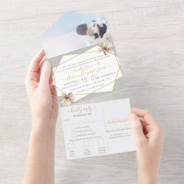 砂漠サボテン幾何金ゴールド結婚枠 オールインワン招待状