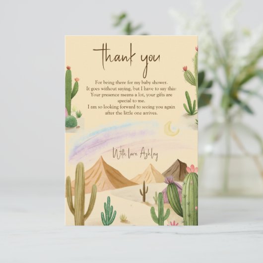 砂漠サボテン感謝Bohoアーチ赤ちゃんシャワー サンキューカード (スタンド正面)