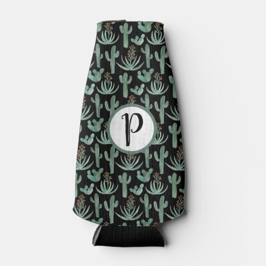 砂漠サボテン模様の水カラーカスタムイニシャル ボトルクーラー (正面)