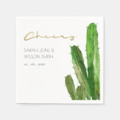 砂漠サボテン葉水色応援結婚ズ スタンダードカクテルナプキン (正面)