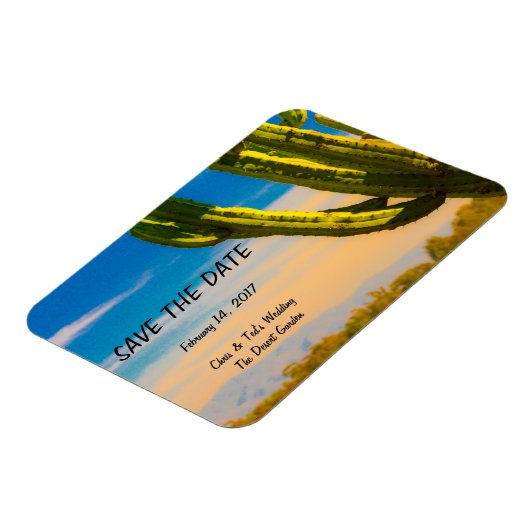 砂漠サボテン青い空の結婚式の日付を保存 マグネット (左側)
