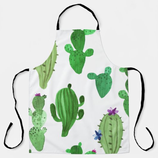 砂漠サボテン:グリーンウォーター色のイラストレーション エプロン (正面)