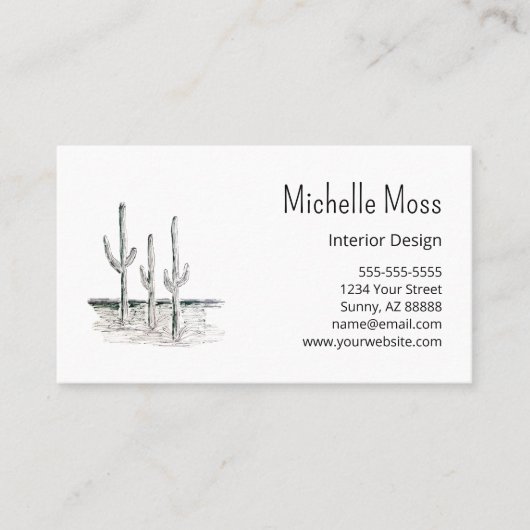 砂漠サボテンQRコードミニマル白黒 名刺 (正面)