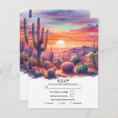 砂漠サンセットグローウォーター色サウスウエスタンRSVP 招待状 (正面/裏面)