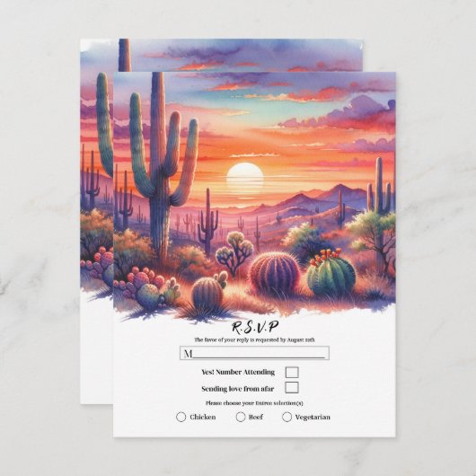 砂漠サンセットグローウォーター色サウスウエスタンRSVP 招待状 (正面/裏面)