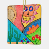 砂漠スカルクリスマスサボテンフォークアート セラミックオーナメント (左)