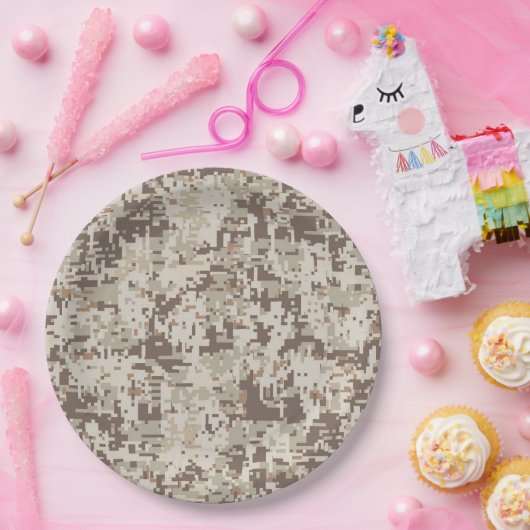 砂漠スタイルデジタルカモフラージピクセルデコール ペーパープレート (パーティー)