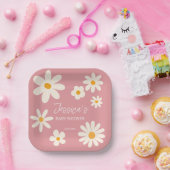 砂漠デイジーボホピンクのレトロな赤ちゃんシャワーカスタム ペーパープレート (パーティー)