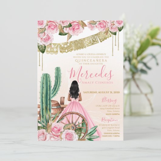 砂漠バラピンクチャロキンセアニェラウエスタンサボテン 招待状 (スタンド正面)