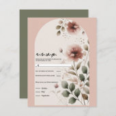 砂漠バラピンクフローラグリーンリーウェディングRSVP 招待状 (正面/裏面)