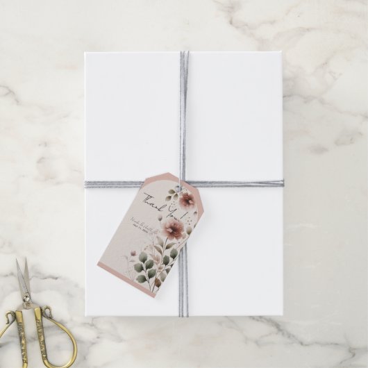砂漠バラピンクフローラグリーンリーブライダル結婚ズ ギフトタグ (より糸付き)