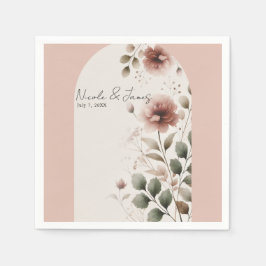 砂漠バラピンクフローラグリーンリーブライダル結婚ズ スタンダードカクテルナプキン