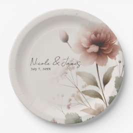 砂漠バラピンクフローラグリーンリーブライダル結婚ズ ペーパープレート