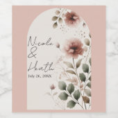 砂漠バラピンク&グリーンフローラグリーン結婚ズ ワインラベル (シングルラベル)