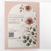 砂漠バラピンク&グリーンフローラグリーン結婚ズ 三つ折り招待状 (内部最初)