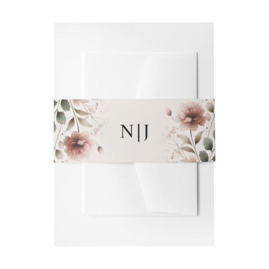 砂漠バラピンク&グリーンフローラグリーン結婚ズ 招待状ベリーバンド (正面例)