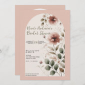 砂漠バラピンク&グリーンフローラブライダルシャワー 招待状 (正面/裏面)