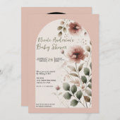 砂漠バラピンク&グリーンフローラベビーシャワー 招待状 (正面/裏面)
