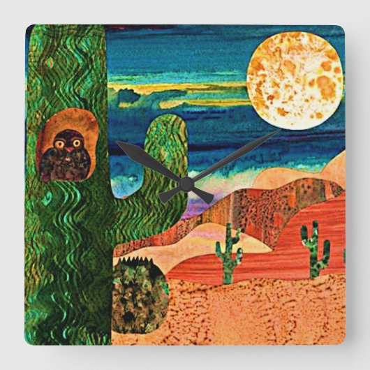 砂漠フクロウ スクエア壁時計 (正面)