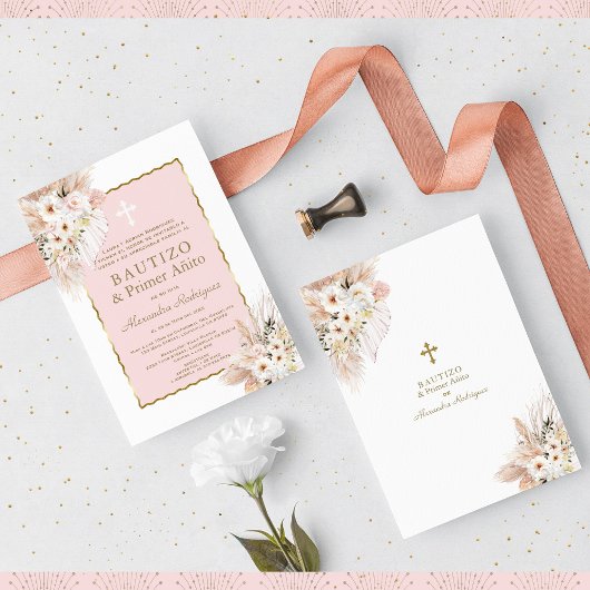 砂漠ホワイトピンクローズ1stバースデーバプテスマ 招待状