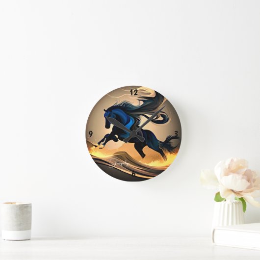 砂漠モダンに黒いスタリオン ラウンド壁時計 (ホーム)