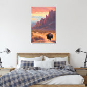 砂漠ローンバッファローサンライズカラフルアートランドスケープ キャンバスプリント (インサイチュ (寝室))