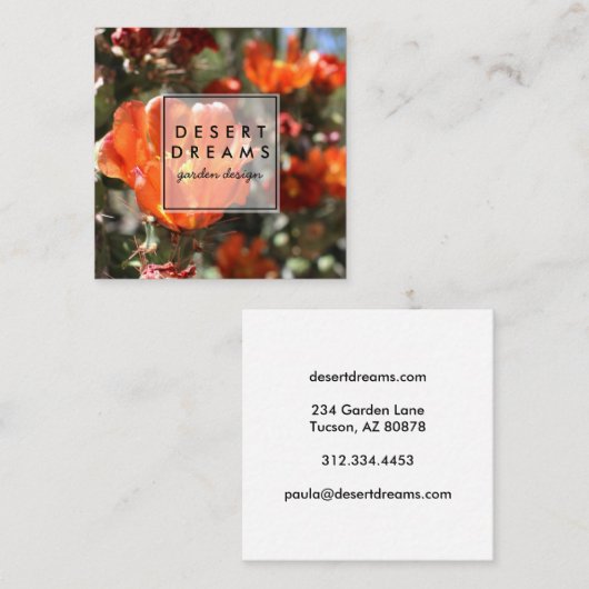 砂漠ワイルドフラワーオレンジサボテン写真旅行 スクエア名刺 (正面/裏面)