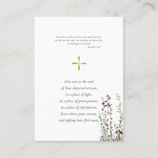 砂漠ワイルドフラワーズ正教会の葬儀祈りの言葉カード プレイスカード (裏面)