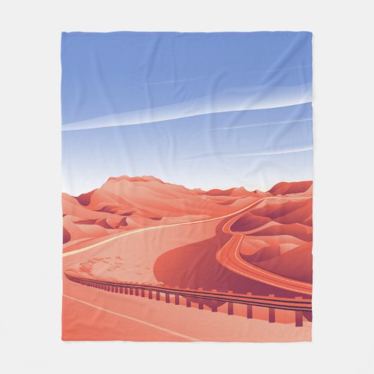 砂漠丘道路 フリースブランケット (正面)