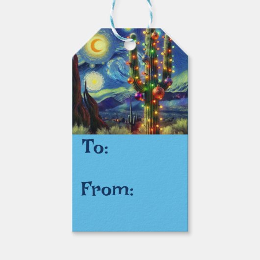 砂漠南西部のクリスマスサグアーロサボテン ギフトタグ (正面)