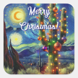 砂漠南西部のクリスマスサグアーロサボテン スクエアシール