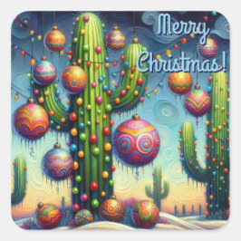 砂漠南西部のクリスマスサグアーロサボテン スクエアシール