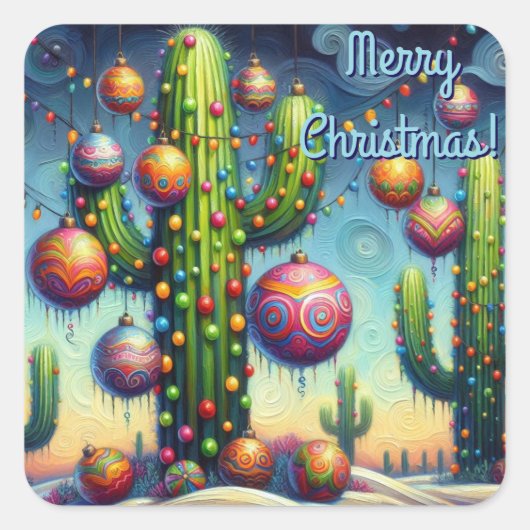 砂漠南西部のクリスマスサグアーロサボテン スクエアシール (正面)