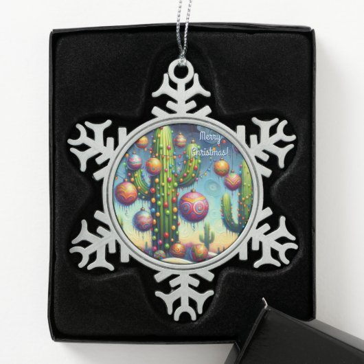 砂漠南西部のクリスマスサグアーロサボテン スノーフレークピューターオーナメント (ボックス)