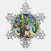 砂漠南西部のクリスマスサグアーロサボテン スノーフレークピューターオーナメント (正面)