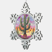 砂漠南西部のクリスマスサグアーロサボテン スノーフレークピューターオーナメント (右)