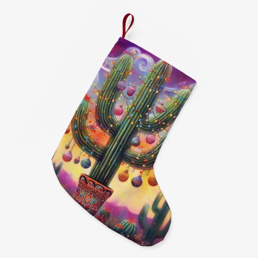 砂漠南西部のクリスマスサグアーロサボテン スモールクリスマスストッキング (正面 (吊り時))
