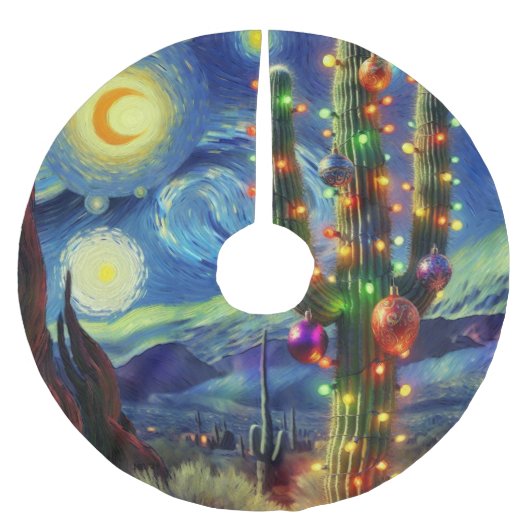 砂漠南西部のクリスマスサグアーロサボテン ブラッシュドポリエステルツリースカート (正面)