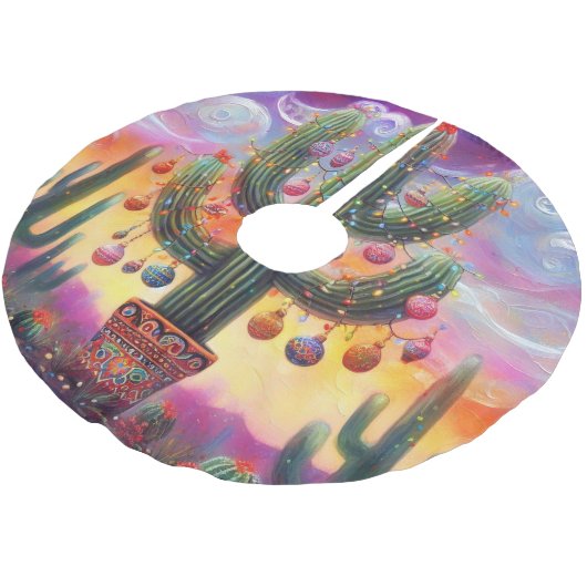 砂漠南西部のクリスマスサグアーロサボテン ブラッシュドポリエステルツリースカート (アングル)