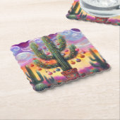 砂漠南西部のクリスマスサグアーロサボテン ペーパーコースター (アングル)