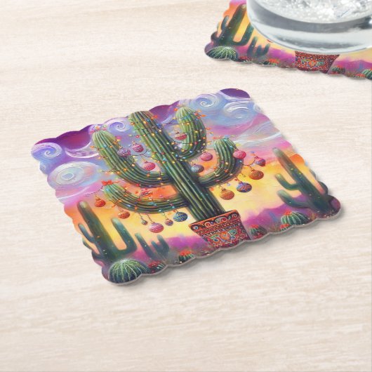 砂漠南西部のクリスマスサグアーロサボテン ペーパーコースター (アングル)