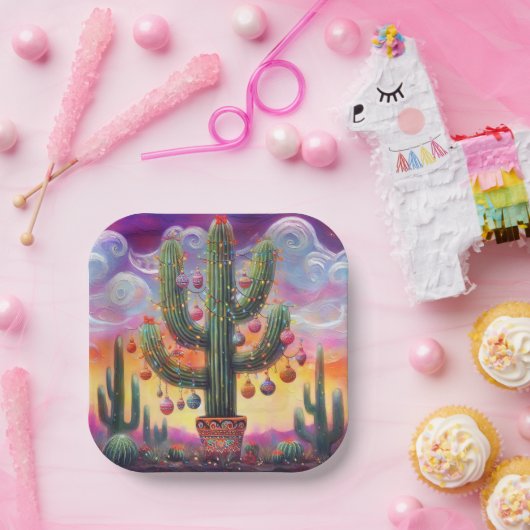 砂漠南西部のクリスマスサグアーロサボテン ペーパープレート (パーティー)