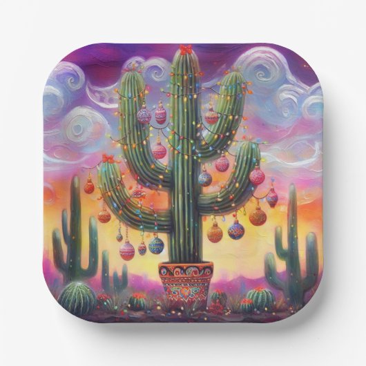 砂漠南西部のクリスマスサグアーロサボテン ペーパープレート (正面)