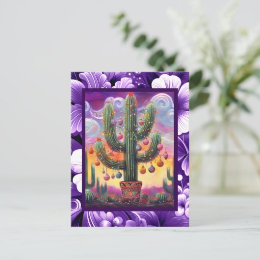 砂漠南西部のクリスマスサグアーロサボテン ポストカード (スタンド正面)