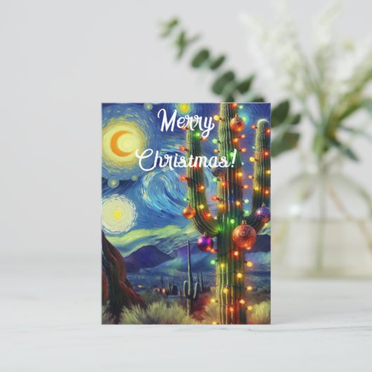 砂漠南西部のクリスマスサグアーロサボテン ポストカード (スタンド正面)